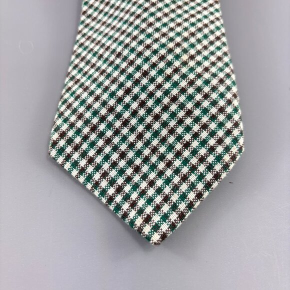 Wembley White / Green / Brown Plaid Men's Tie 4" x 58" Wool / Orion - Vintage - Picture 2 of 4